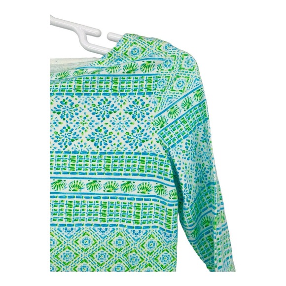 Talbots Blue Geometric Sea Shells Beach Top Womens Size PP Stretch‎ Boat Neck - Picture 2 of 9